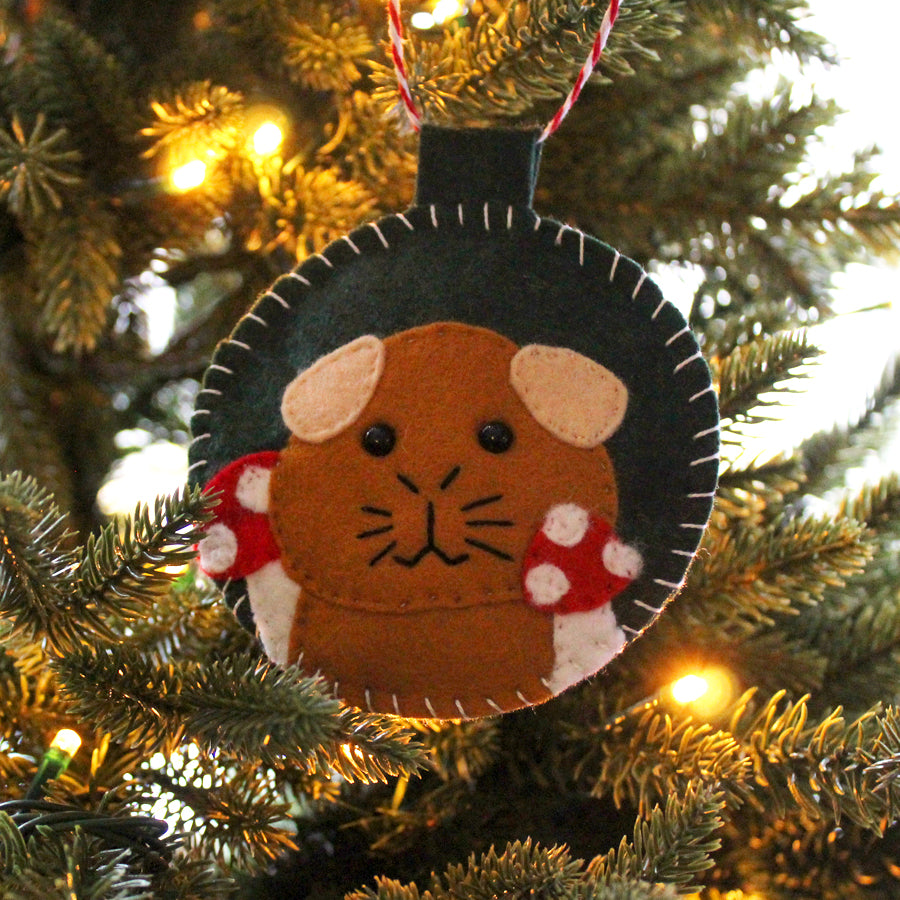 Felt Guinea Pig With Mushroom Ornament
