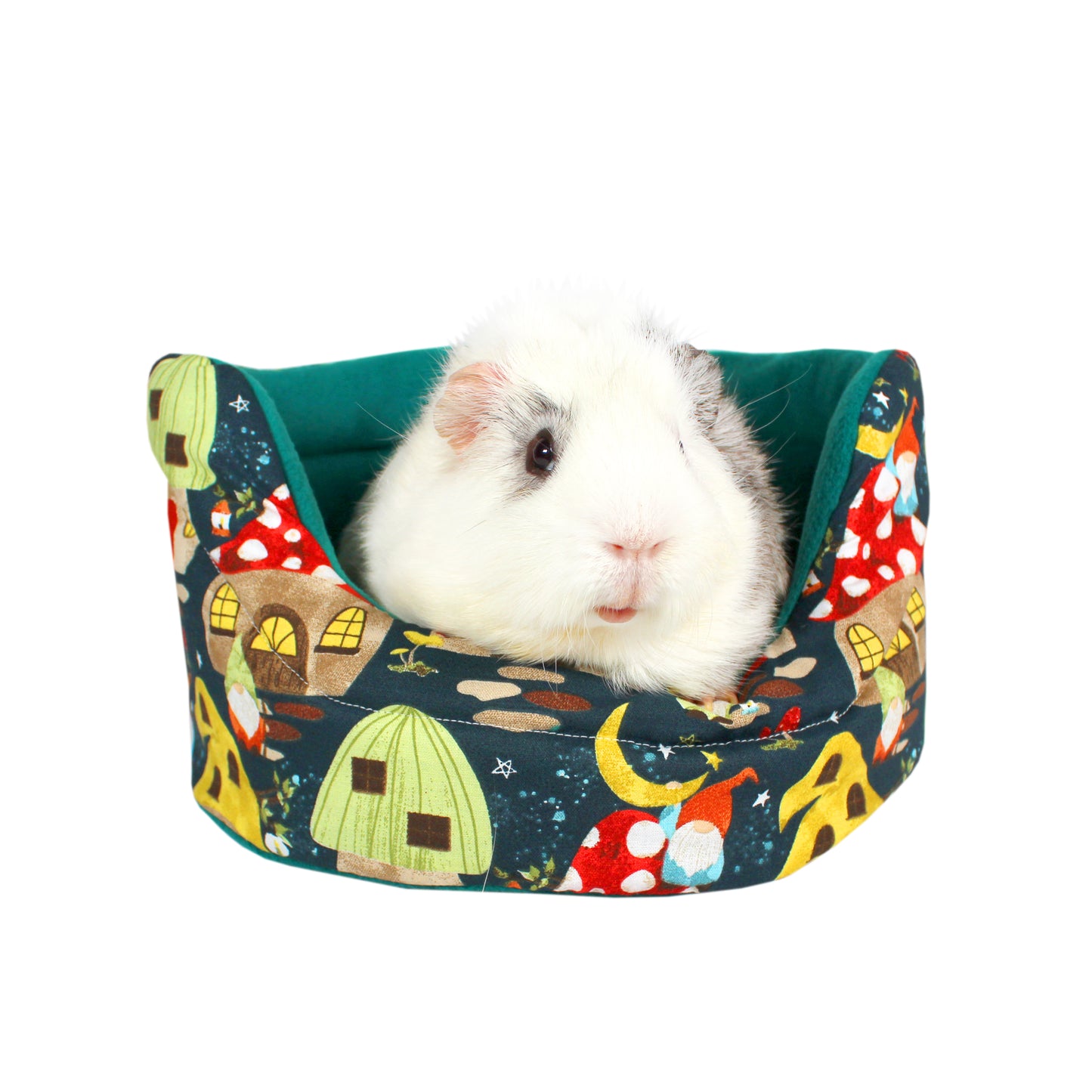 Gnome And Mushroom Town - Guinea Pig Accessory Set, front view of the cuddle cup bed with a guinea inside