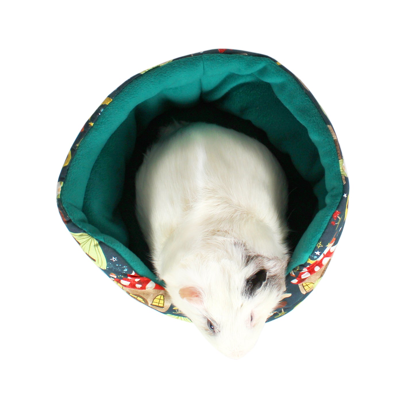 Gnome And Mushroom Town - Guinea Pig Accessory Set, overhead view of of the guinea pig bed with a guinea pig in side