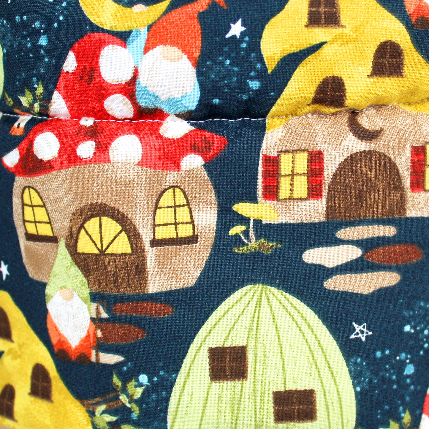 Gnome And Mushroom Town - Guinea Pig Accessory Set, close of the cotton showing the gnome mushroom town pattern