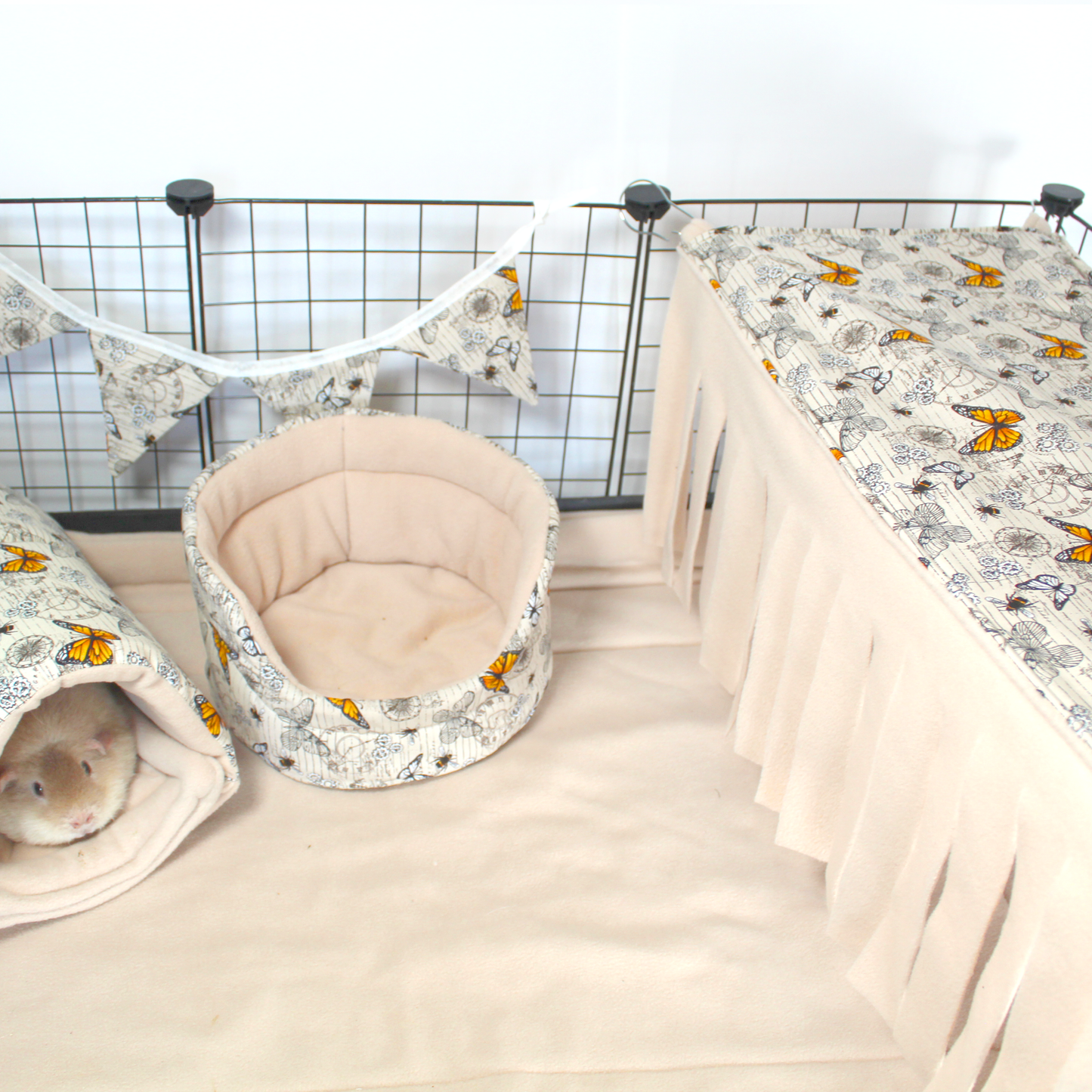 Steampunk Butterfly Large Fleece Forest for Guinea pigs attached to the cage with metal clips