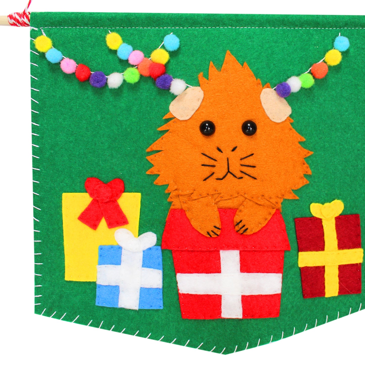 Handcrafted Guinea Pig In A Christmas Present - Wall Art Flag