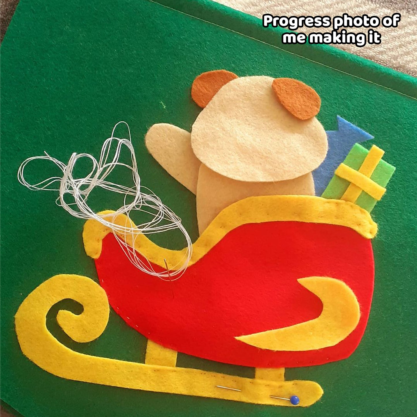 Handcrafted Guinea Pig On Sleigh - Green Wall Art Flag