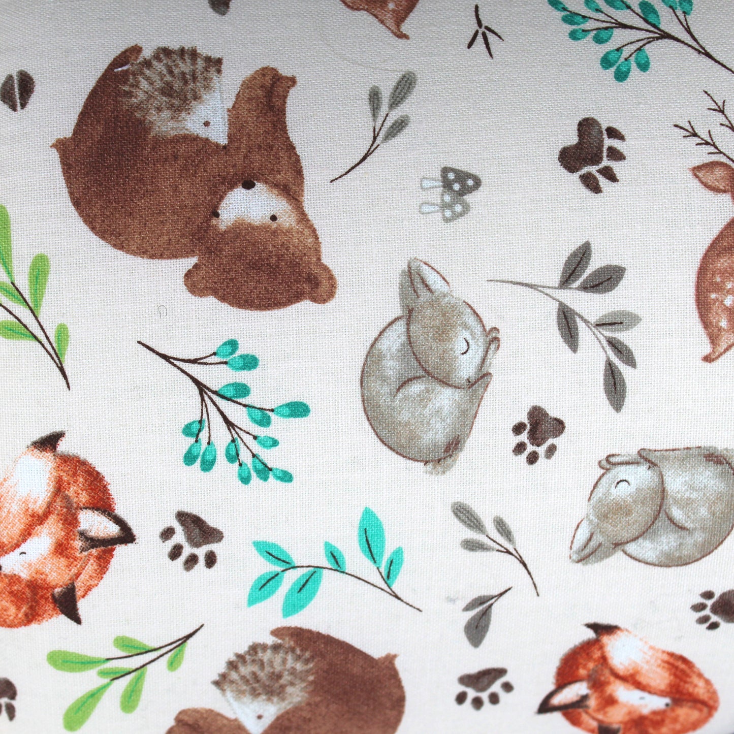 Woodland Pattern Guinea Pig Cuddle Cup, close up of the woodlands cotton fabric design