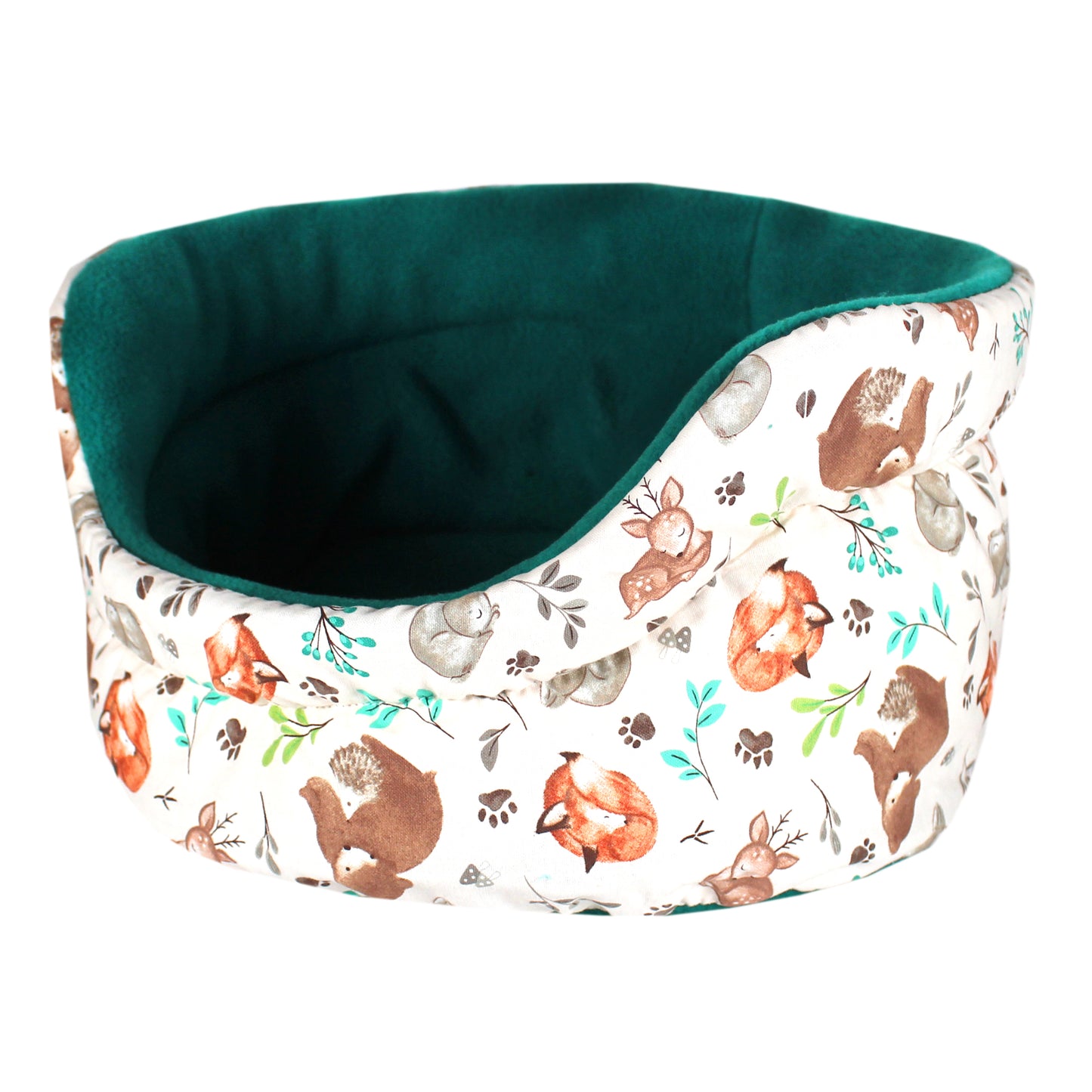 Woodland Pattern Guinea Pig Cuddle Cup, side view empty