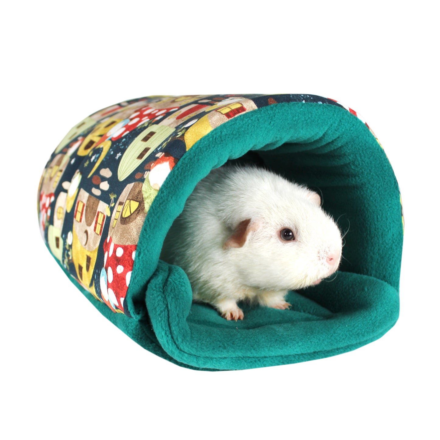 Gnome And Mushroom Town - Guinea Pig Accessory Set, front view of the squish tunnel for guinea pigs with a guinea pig inside