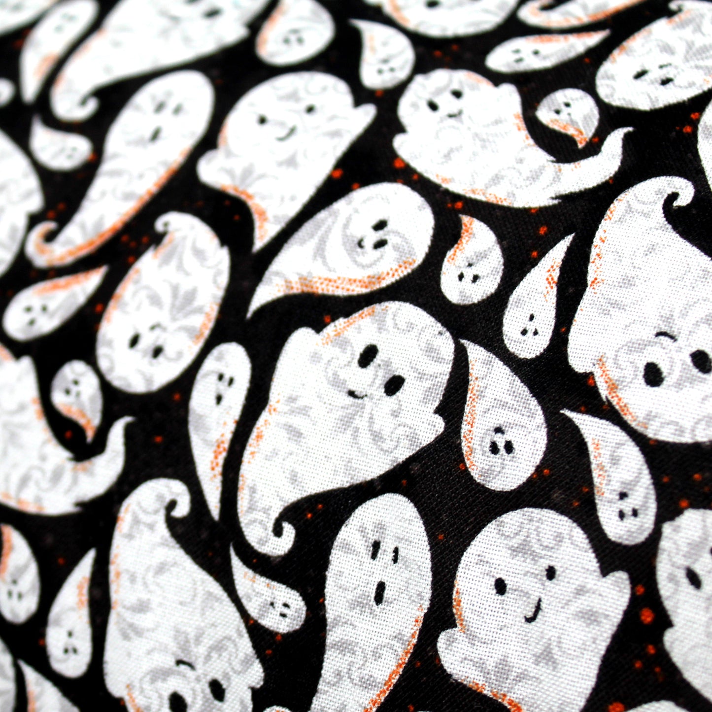 Ghost Pattern Fabric, close up view showing the cute ghost pattern detail