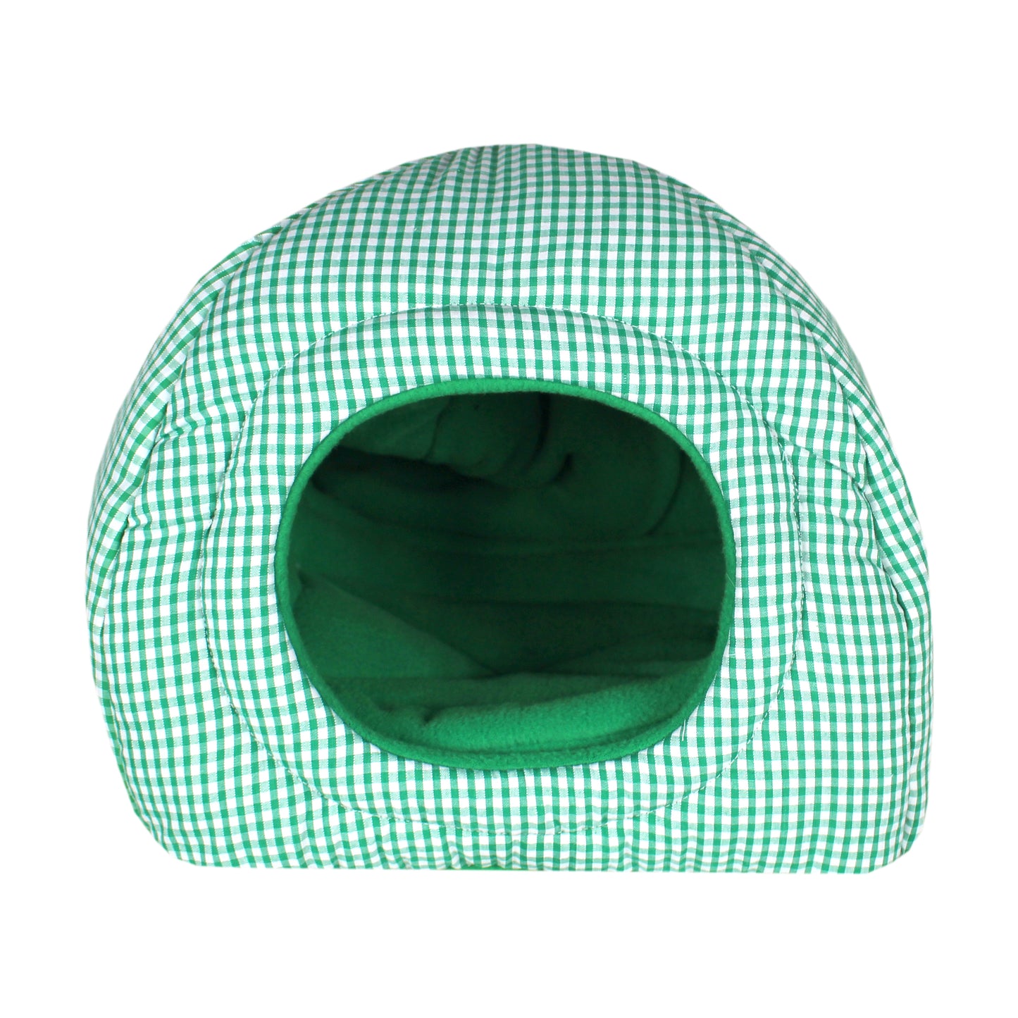 Green Gingham Guinea Pig Hidey House, front view of the hidey hut