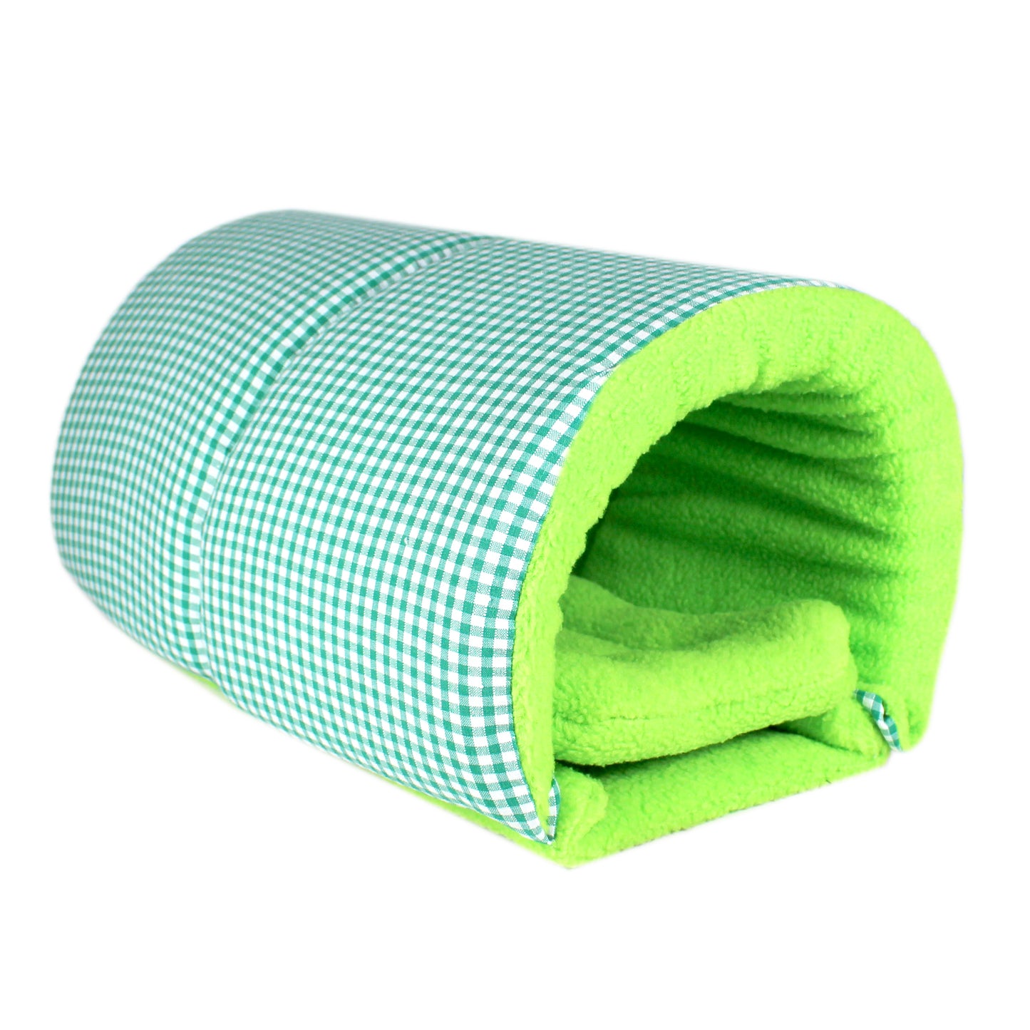 Green Gingham Guinea Pig Squish Tunnel, front side view empty