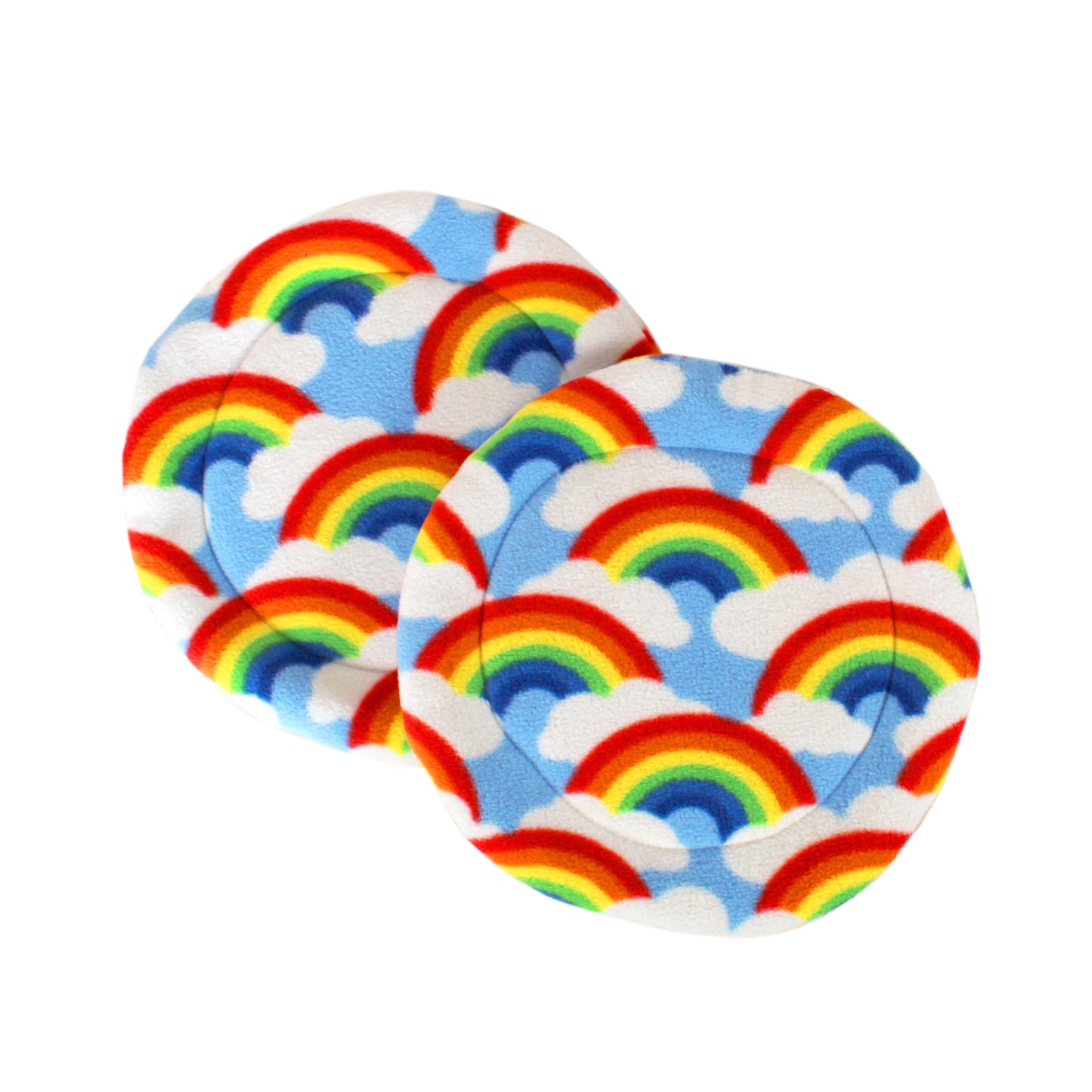 Pair Of Rainbow Round Pee Pads, top view of the guinea pig pee pads