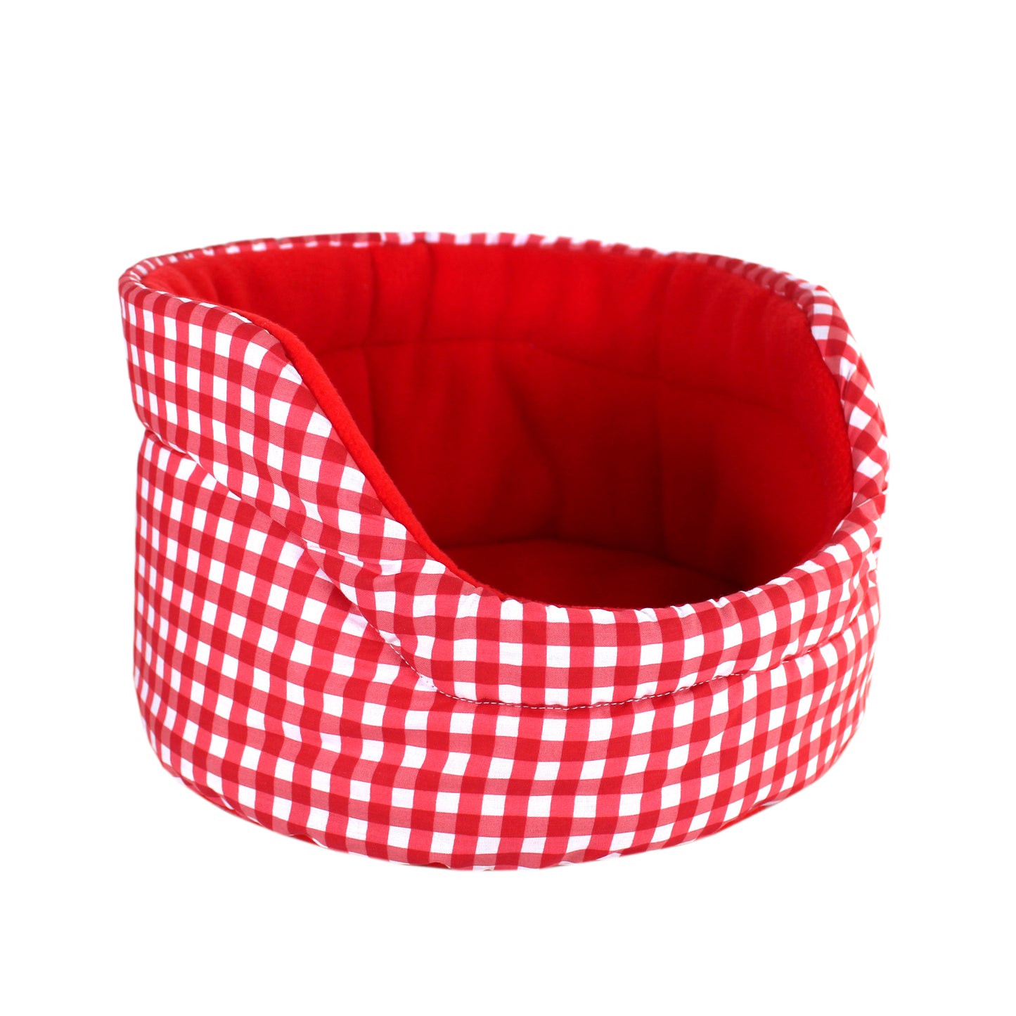 Red Gingham Guinea Pig Accessory Set, front side view of the red gingham pattern small pet bed