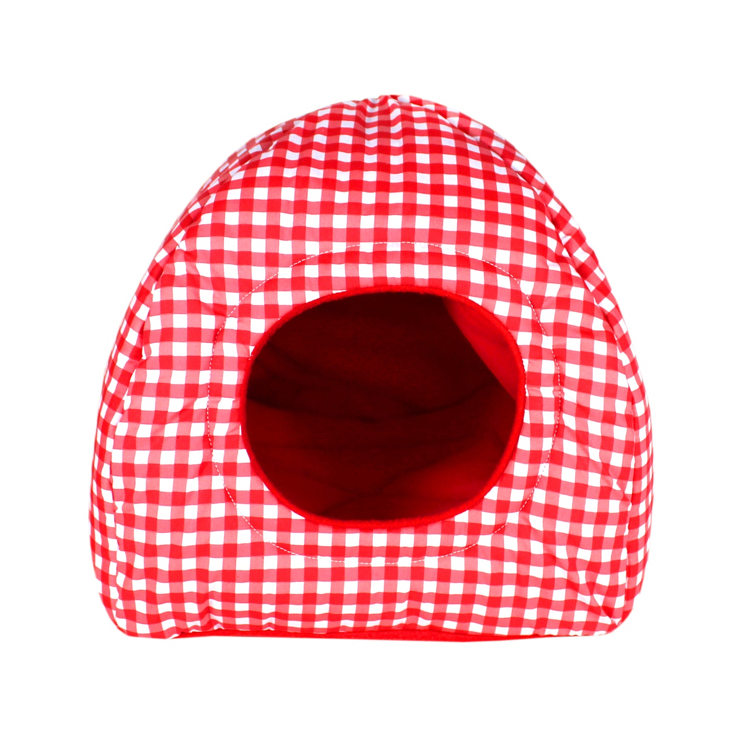 Red Gingham Guinea Pig Accessory Set, front view of the hidey hut for guinea pigs