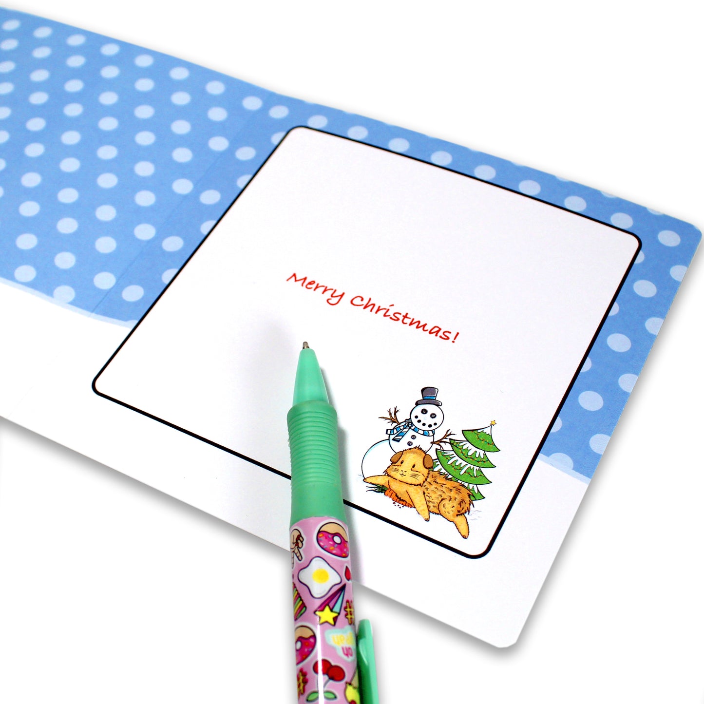 Guinea Pig And Snowman - Christmas Greetings Card, inside view of the card showing where to leave your custom personal message