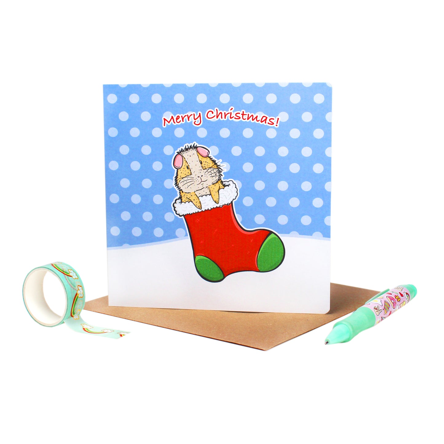 Guinea Pig In Christmas Stocking Greetings Card