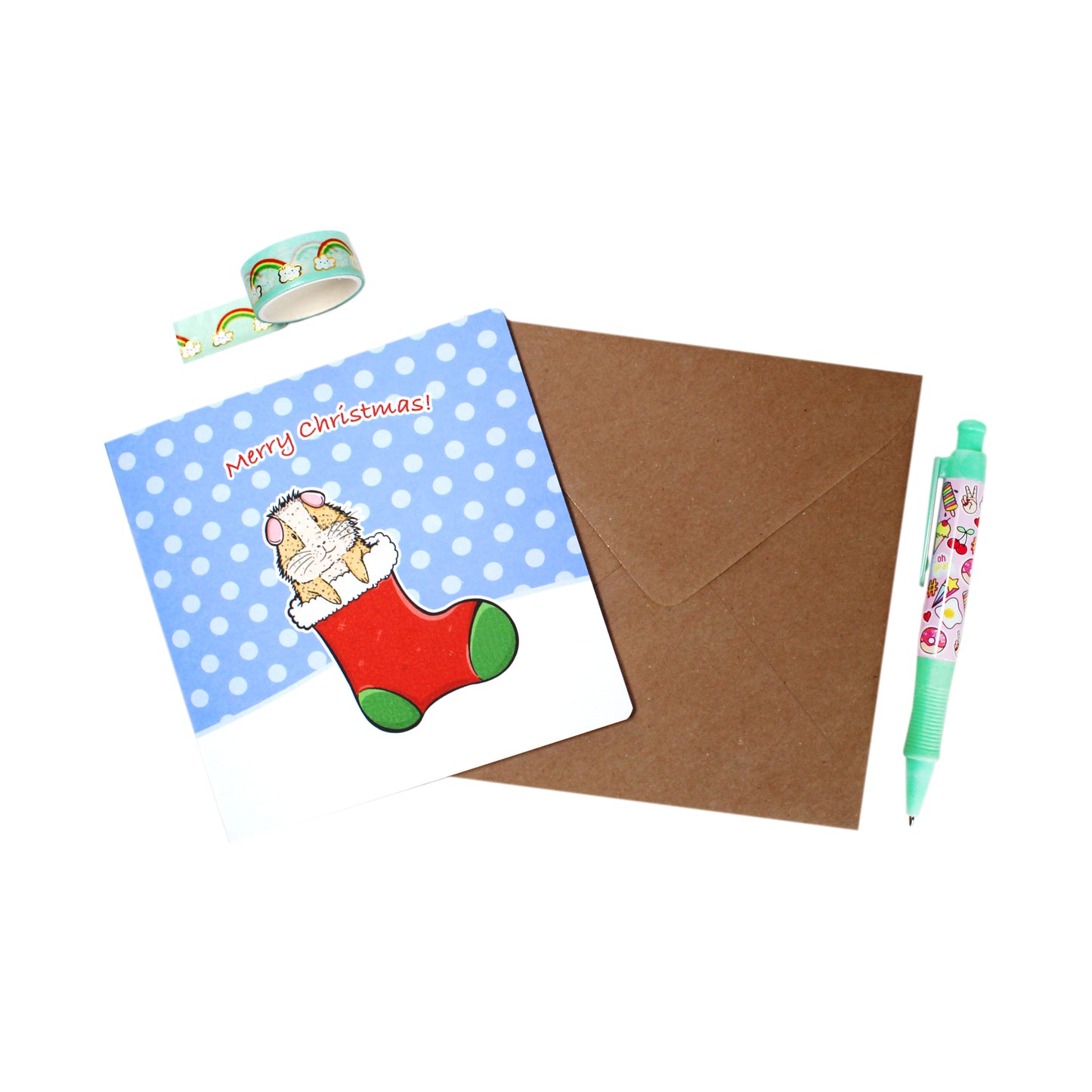 Guinea Pig In Christmas Stocking Greetings Card