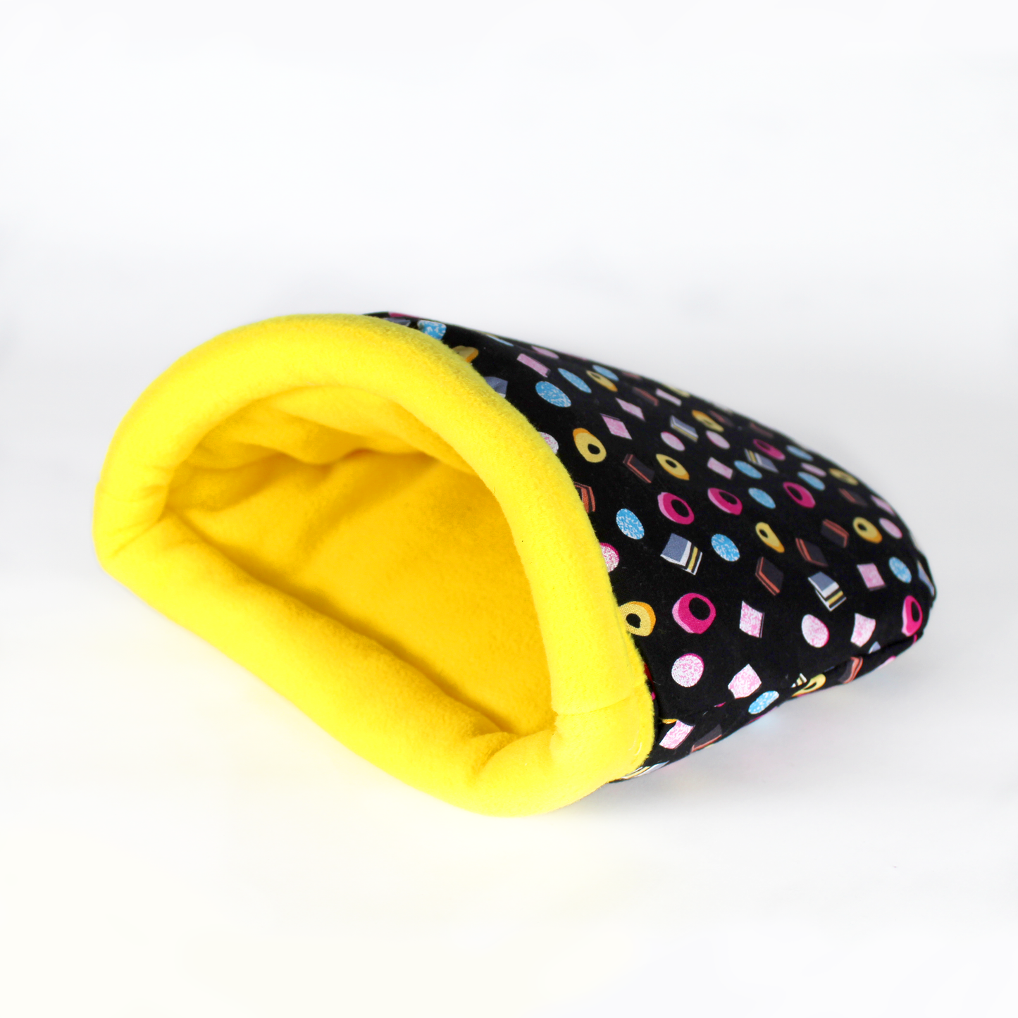 Liquorice Allsorts Cuddle Sack, front view of the cudle sack for guinea pigs showing the opening staying open