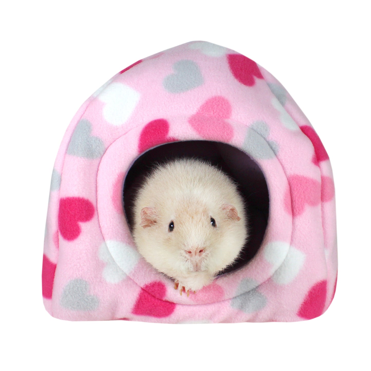 Pastel Hearts Guinea Pig Accessory Set, front view of the hidey house with guinea pig