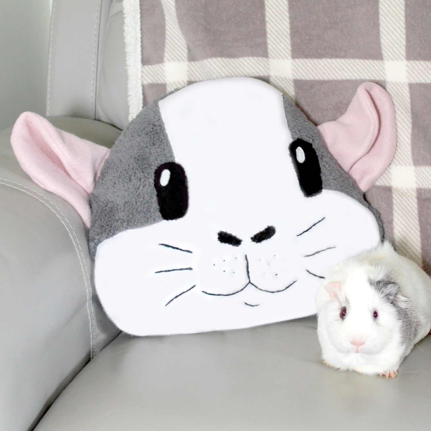 Big Grey & White Guinea Pig Face Pillow