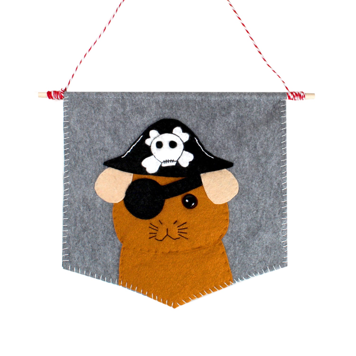 Medium sized felt ginger guinea pig pirate hangable flag in grey