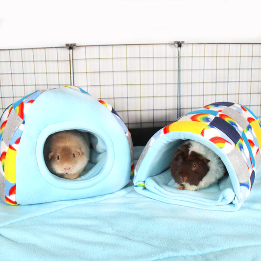 Patchwork Blue Rainbow Guinea Pig Accessory Bundle