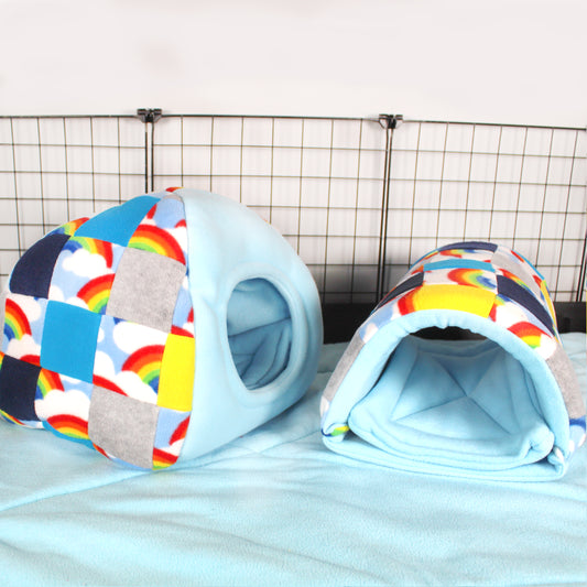 Patchwork Blue Rainbow Guinea Pig Accessory Bundle