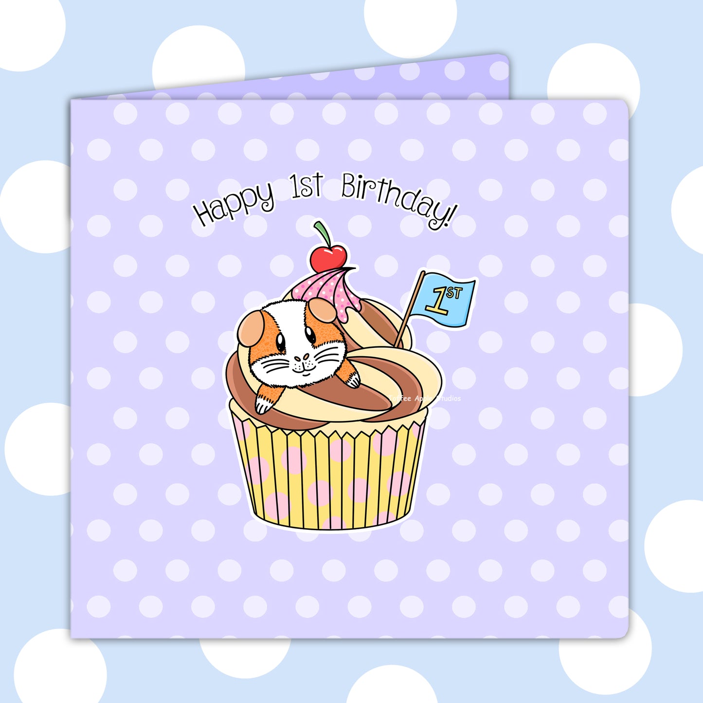 Personalised Guinea Pig Themed 1st Birthday Card, front view of the guinea pig birthday card