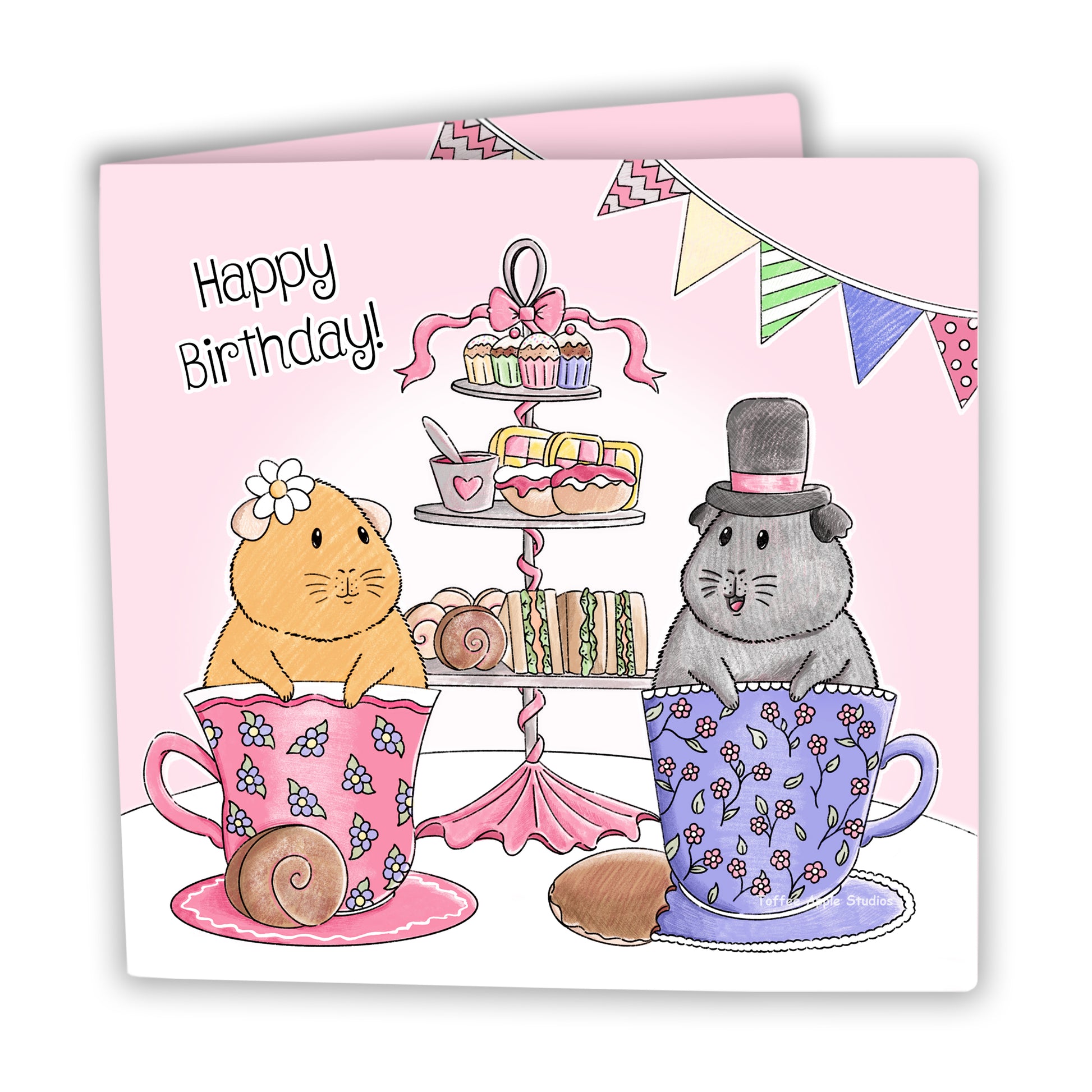 Guinea Pig Tea Party - Personalised Greetings Card, photo of the guinea pig birthday card