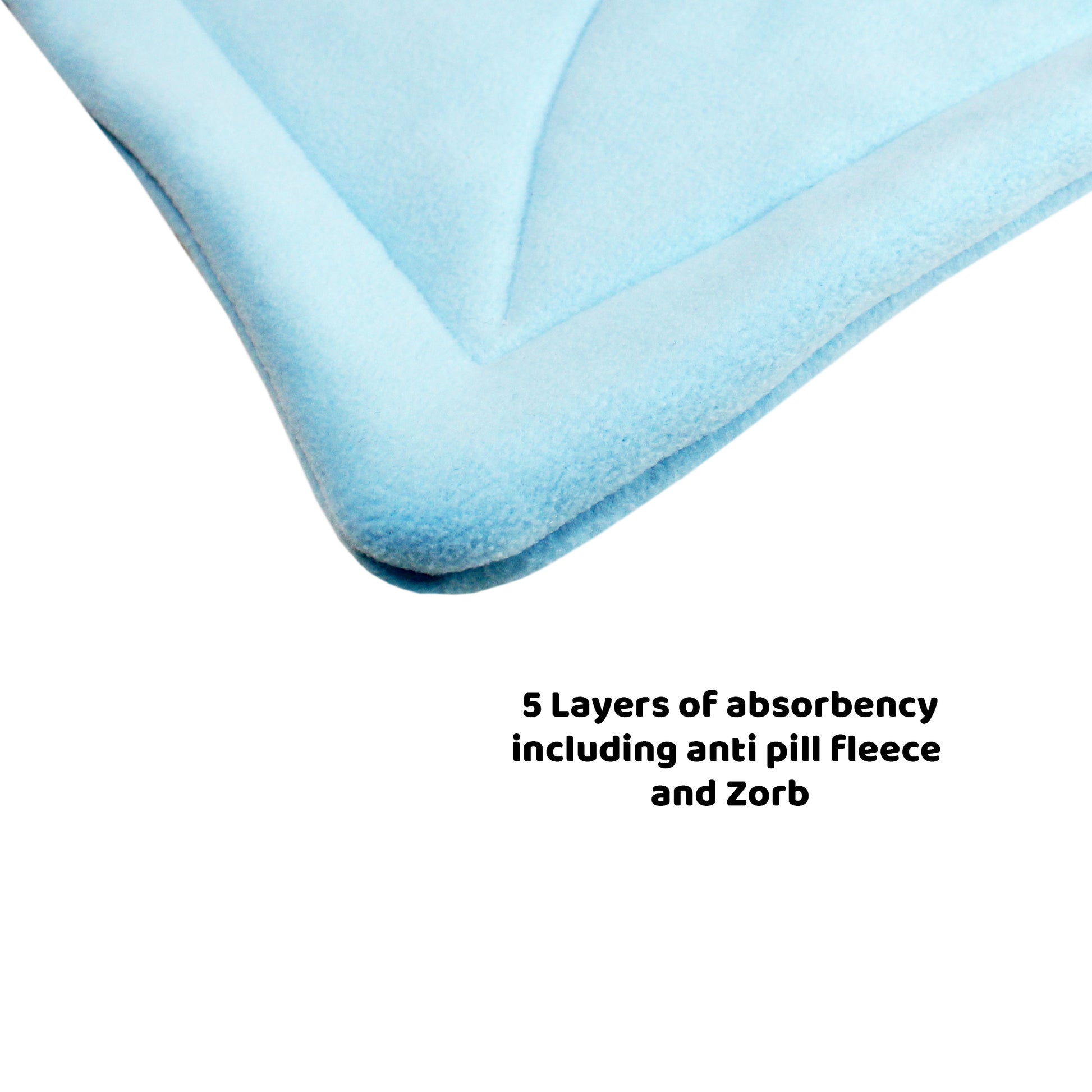 Pair Of Absorbent Baby Blue Fleece Pee Pads For Guinea Pigs, close up view of the pee mats