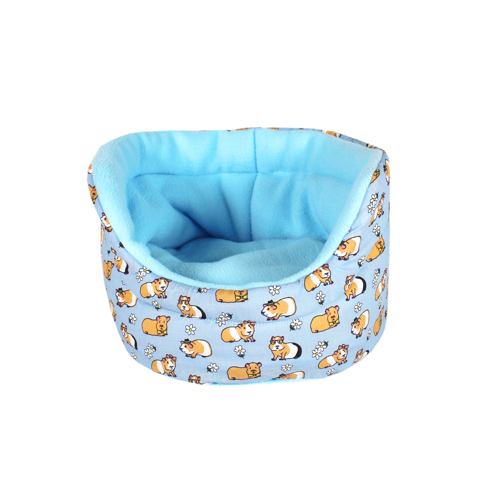 Light Blue Guinea Pig Pattern Bed, front view empty