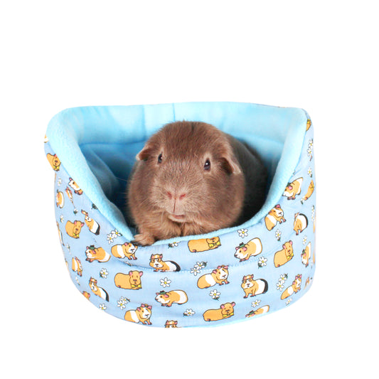 Light Blue Guinea Pig Pattern Bed, front view with guinea pig