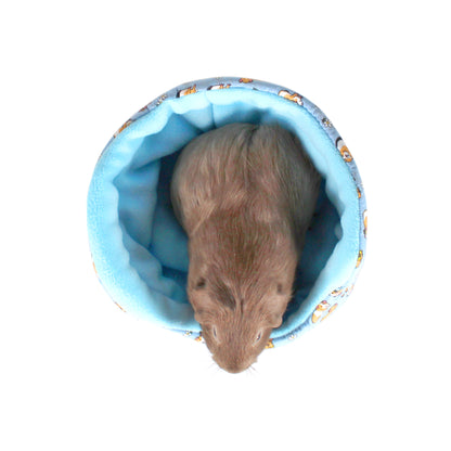 Light Blue Guinea Pig Pattern Bed, top view with guinea pig