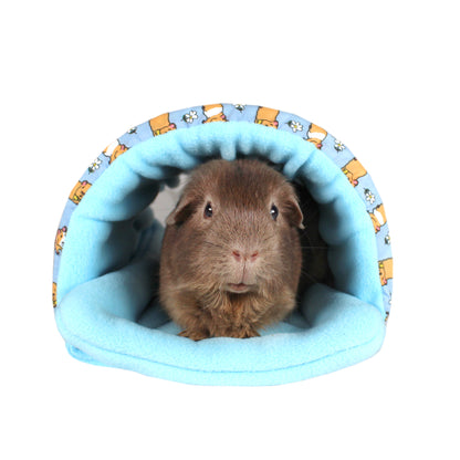 Light Blue Guinea Pig Pattern Snuggle Tunnel, front view with guinea pig