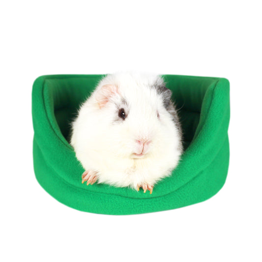 Emerald Green Guinea Pig Bed, front view of the cuddle cup with a guinea inside