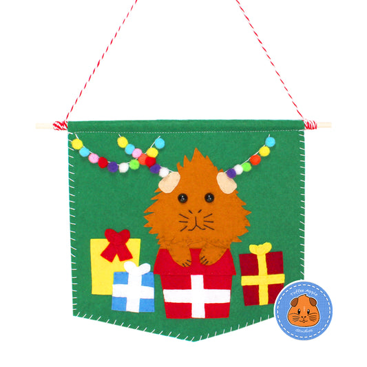 Handcrafted Guinea Pig In A Christmas Present - Wall Art Flag