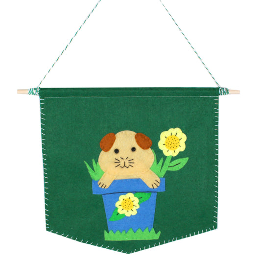 Felt Guinea Pig In Flower Plant Pot - Wall Hanging Flag