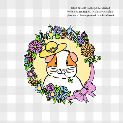 Floral Guinea Pig Greetings Card, grey background of the custom greeting card