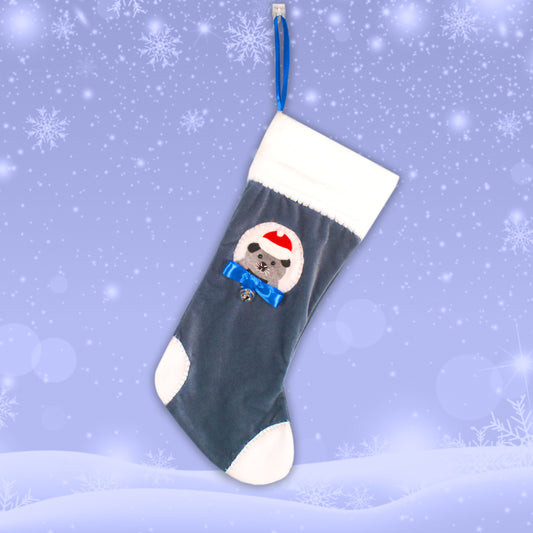 Grey & Black Piggy Luxury Velvet Christmas Stocking