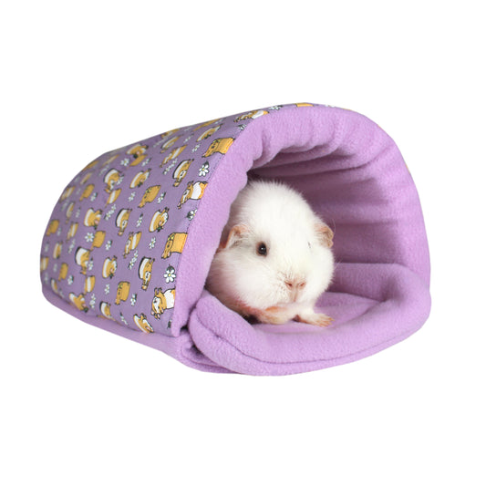Lilac Guinea Pig Pattern Squish Tunnel, front side view with guinea pig