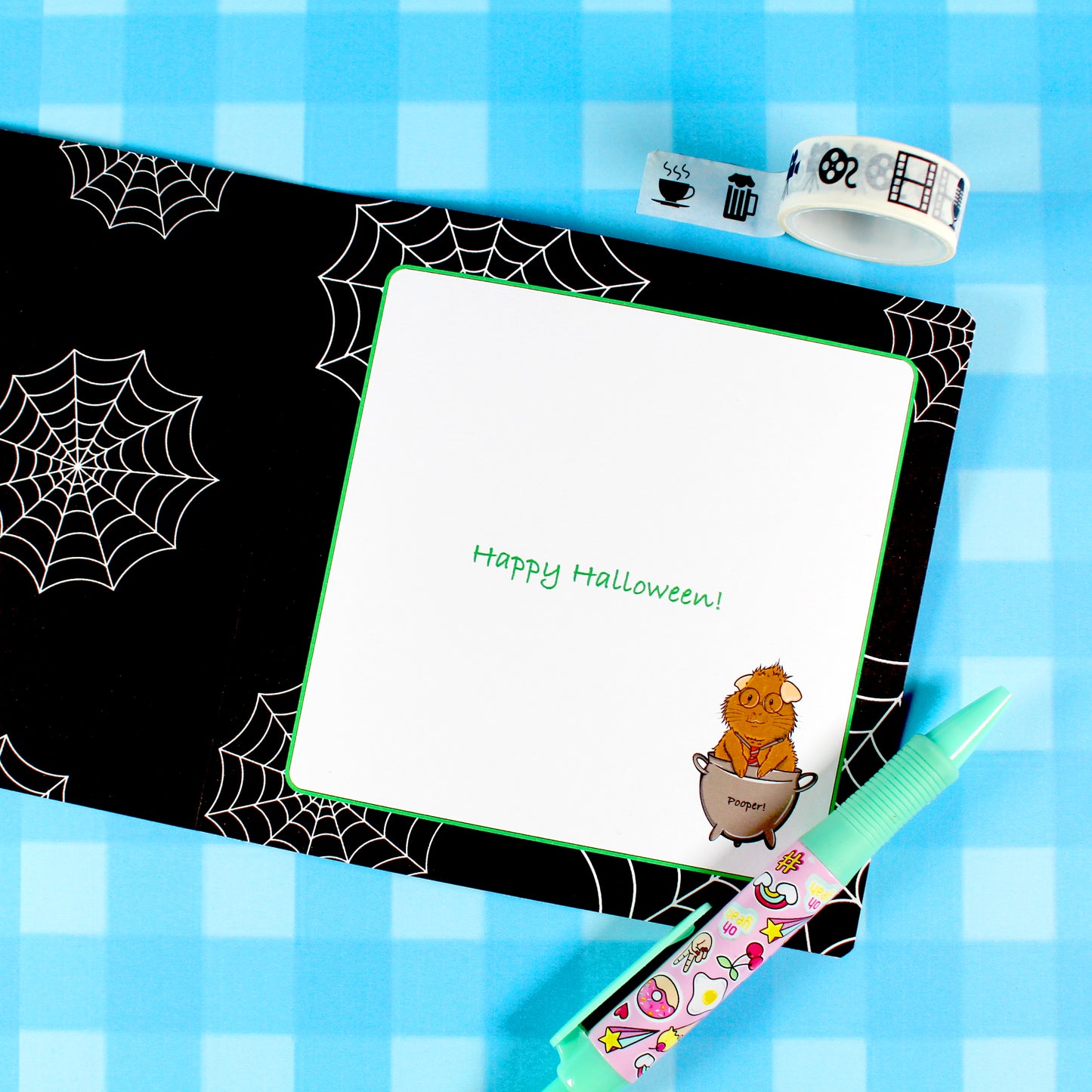 Guinea Pig Wizard Halloween Greetings Card, inside view of the happy halloween card