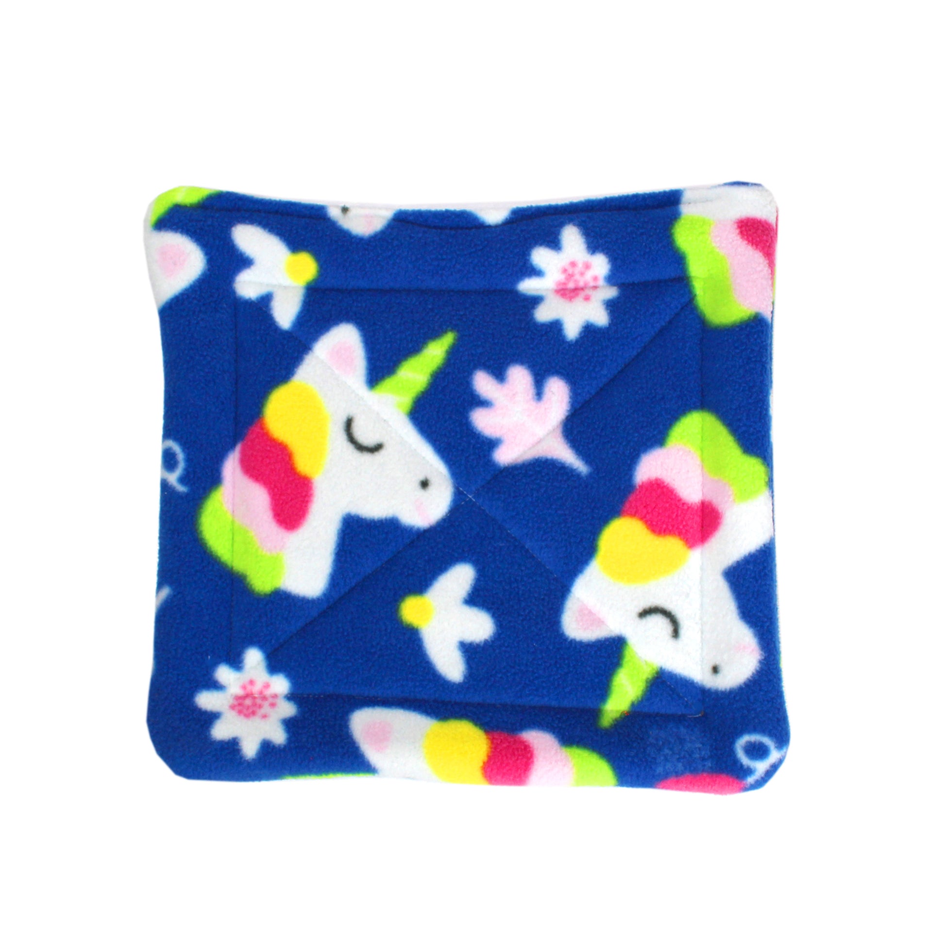 Pair Of Absorbent Unicorn Square Fleece Pee Pads For Guinea Pigs, front view of a single pee mat