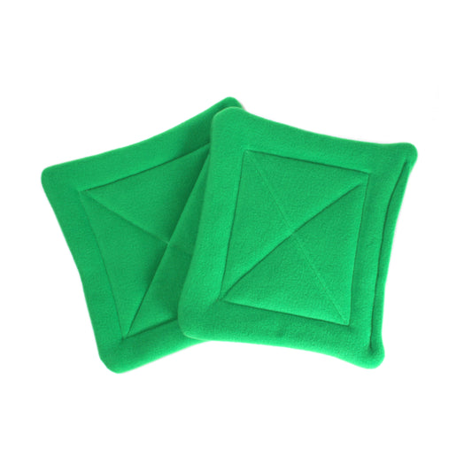 Pair Of Absorbent Emerald Green Fleece Pee Pads For Guinea Pigs, top view of the guinea pig pee mats