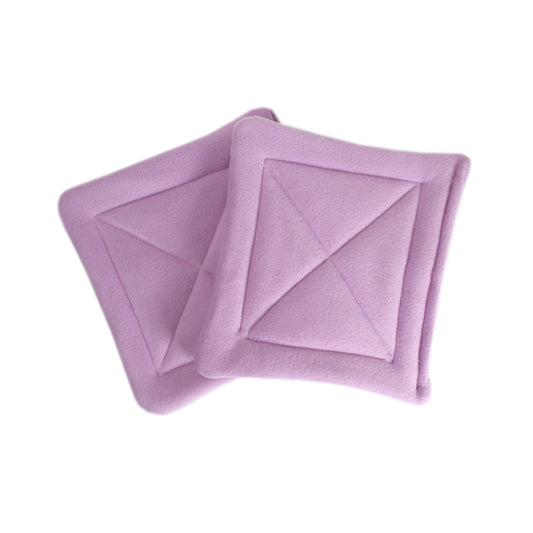 Pair Of Absorbent Lilac Fleece Pee Pads For Guinea Pigs, top view of the hidey hut pee pads for guinea pigs