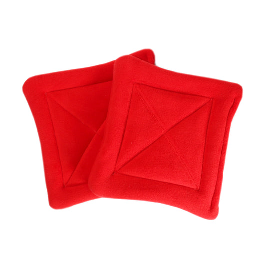Pair Of Absorbent Red Fleece Pee Pads For Guinea Pigs, top view of the pee mat for guinea pigs