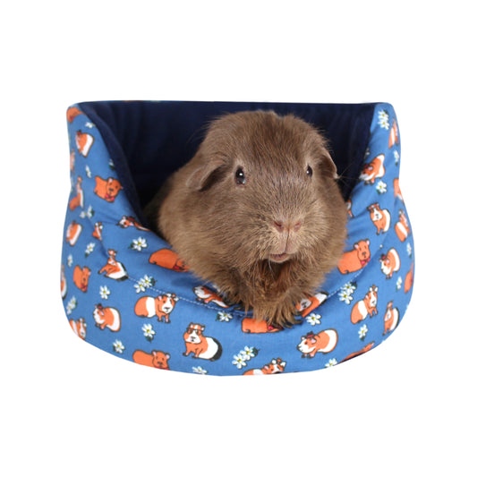 Navy Blue Guinea Pig Pattern Bed for Guinea Pigs, front view with guinea pig