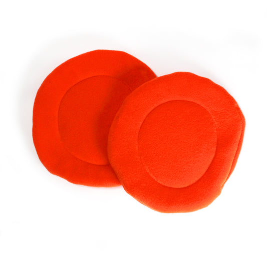 Pair Of Round Orange Guinea Pig Pee Pads for Cuddle Cups, view of the pair of wee wee pads for guinea pigs from above