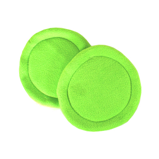 Pair Of Bright Green Round Pee Pads, top view of the pair