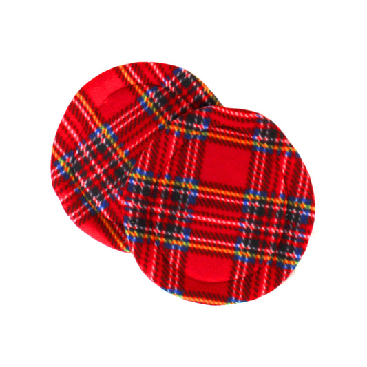 Pair Of Red Tartan Round Pee Pads, top view of the guinea pig pee pads