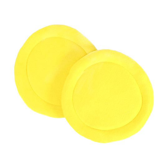 Pair Of Yellow Round Fleece Pee Pads, top view of the wee wee pads for guinea pigs
