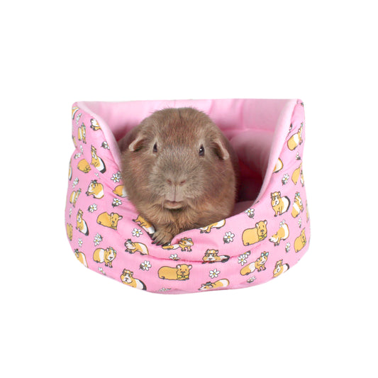 Pink Guinea Pig Pattern Bed for Guinea Pigs, front view with guinea pig