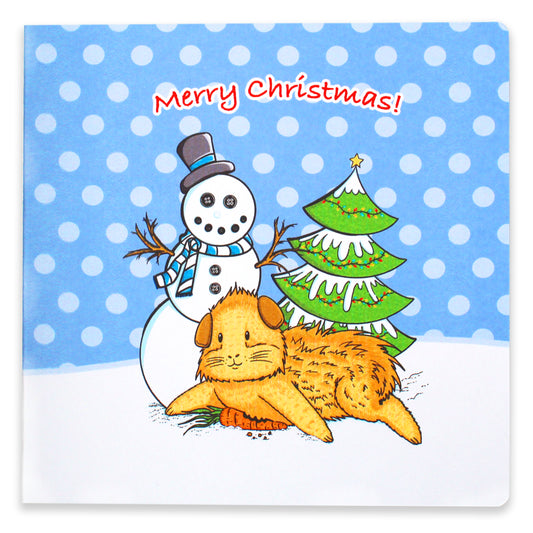 Guinea Pig And Snowman - Christmas Greetings Card, front view of the Guinea Pig Christmas card